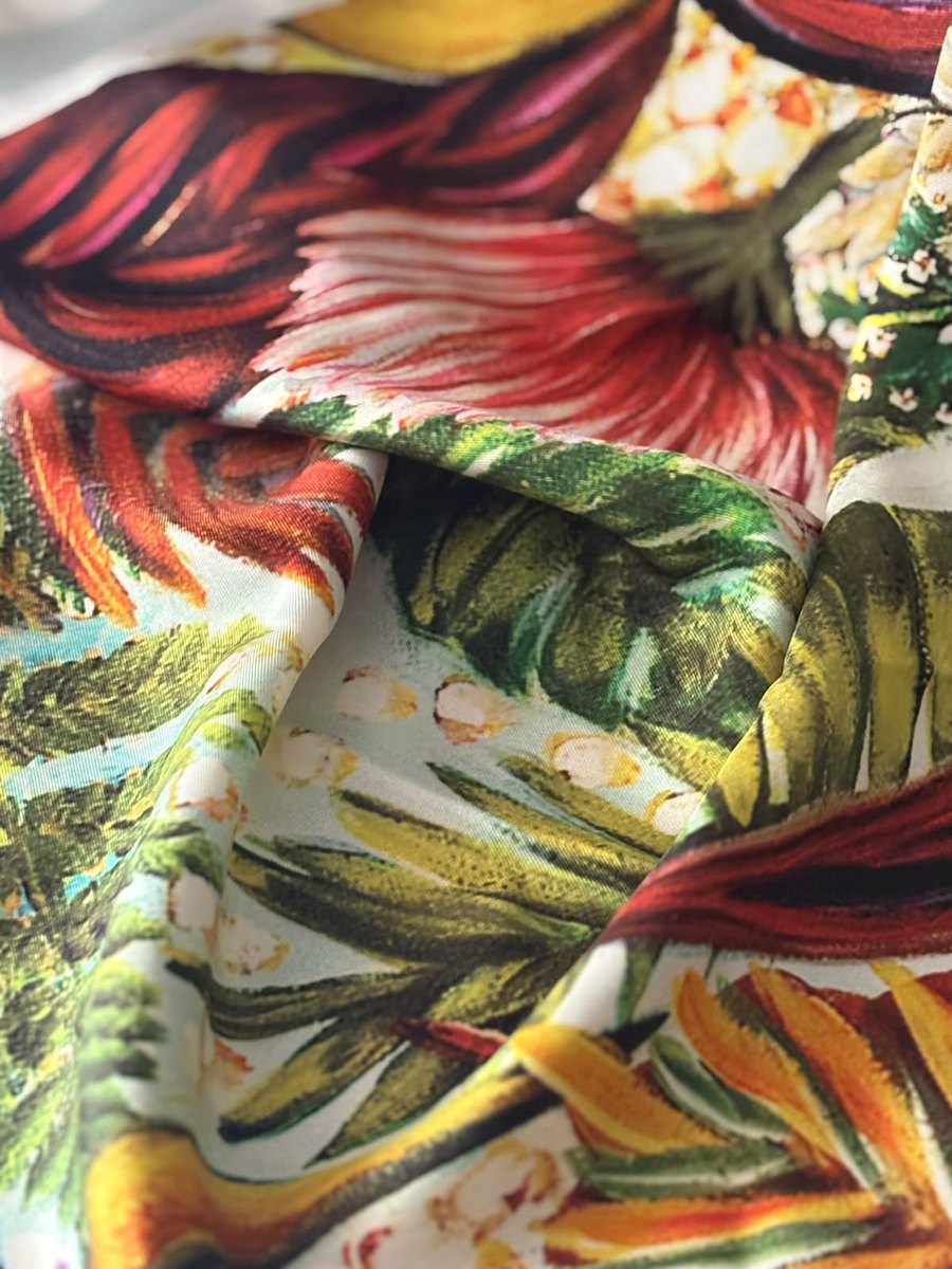 Close-up detail of colorful silk fabric