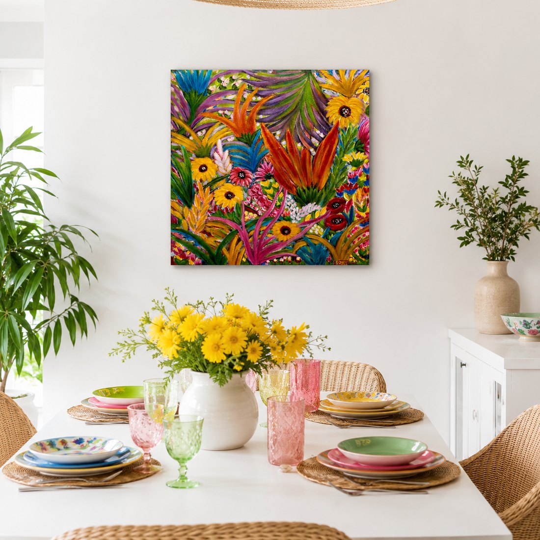 Mantora artwork in a bright dining room