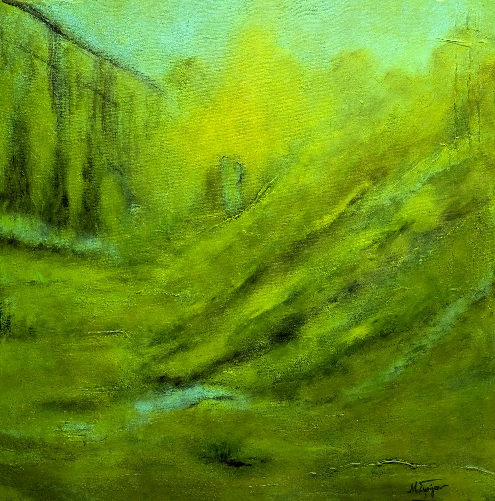 A green abstract painting 